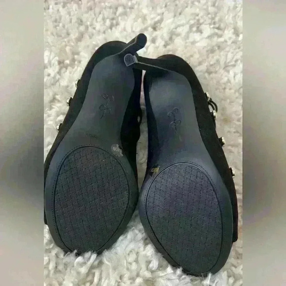 Jessica Simpson black suede like open toe elastic strap heels - Picture 6 of 10